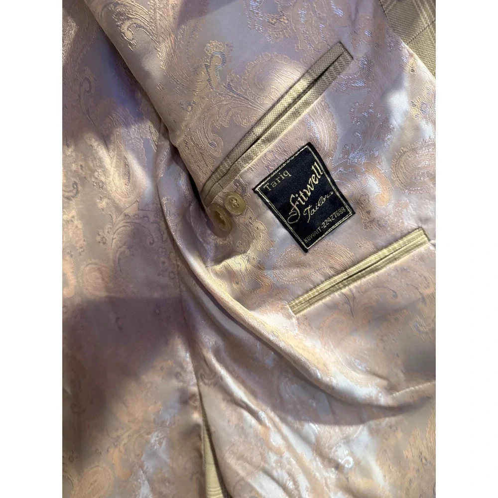 Tariq Fitwell‎ Tailors Mens Tan Glen Plaid Blazer Elbow Patches Bespoke 42R